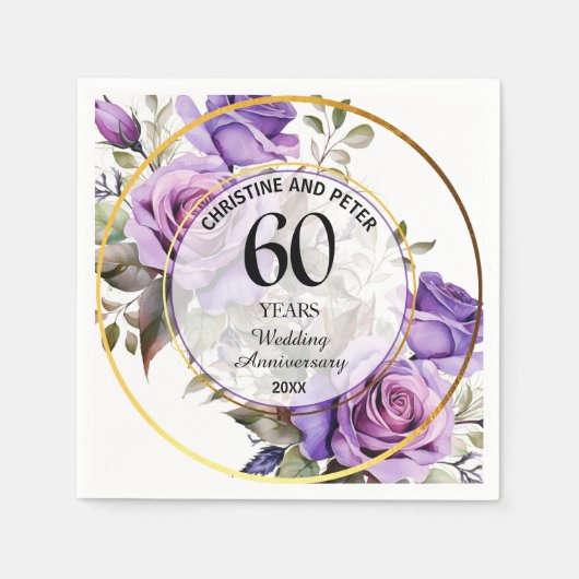 Serviette En Papier Tout Mariage (60) Gold Frame Roses Anniversaire (Devant)