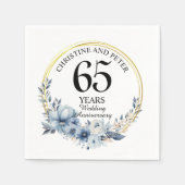 Serviette En Papier Tout Mariage (65) Élégant Anniversaire Floral Bleu (Devant)
