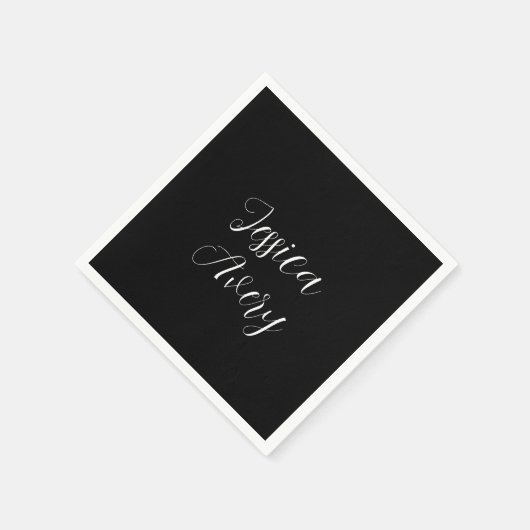 Serviette En Papier Tout nom | Élégant script blanc modifiable sur noi (Coin)