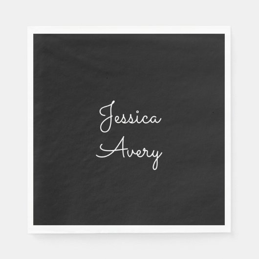 Serviette En Papier Tout nom | Script blanc modifiable Cool sur noir (Devant)