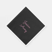 Serviette En Papier Tout nom | Script rose modifiable Cool sur noir (Coin)