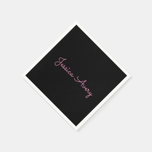 Serviette En Papier Tout nom | Script rose modifiable Cool sur noir (Coin)