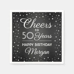 Serviette En Papier Toute fête d'anniversaire Confettis Noir Blanc & A