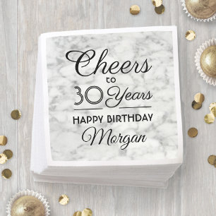 Serviette En Papier Toute fête d'anniversaire Élégant Marbre Noir et B