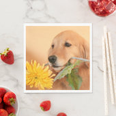Serviette En Papier Toute Occasion Golden Retriever Chien Avec Fleur (En situation)