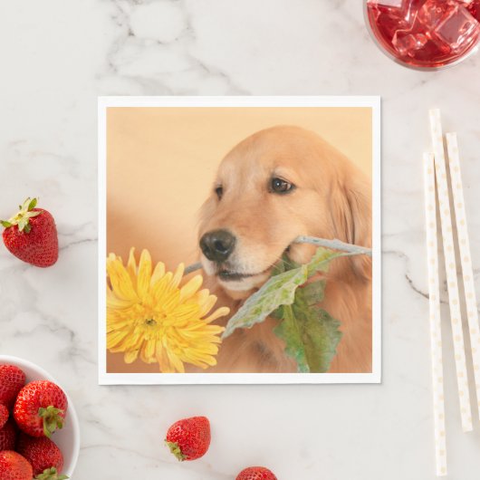 Serviette En Papier Toute Occasion Golden Retriever Chien Avec Fleur (En situation)