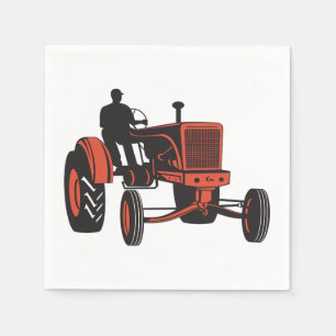 Serviette En Papier Tracteur agricole rouge vintage Rétro agriculteur