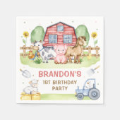 Serviette En Papier Tracteur Animaux de ferme 1er anniversaire (Devant)