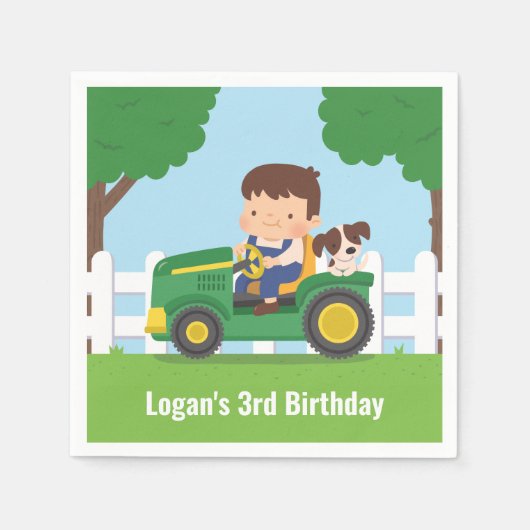 Serviette En Papier Tracteur Boy and Puppy Farm Anniversaire Fournitur (Devant)