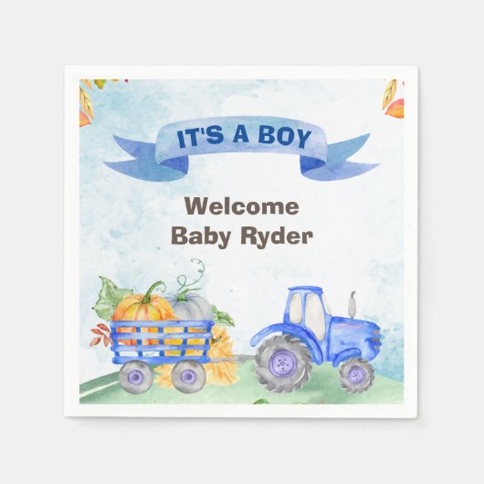 Serviette En Papier tracteur chute citrouille aquarelle bleu serviette (Devant)