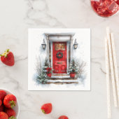 Serviette En Papier Traditional Christmas Holiday Welcome Red Door (En situation)