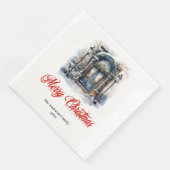 Serviette En Papier Traditional Christmas scene napkin red green tones (Coin)