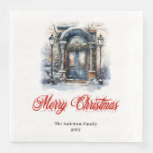 Serviette En Papier Traditional Christmas scene napkin red green tones (Devant)