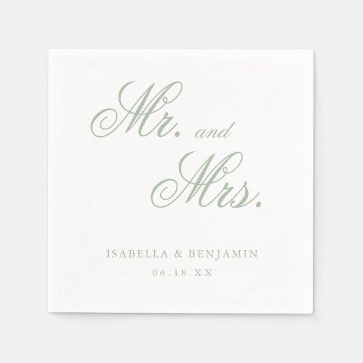 Serviette En Papier Traditionnel Sage Vert Formel Mariage élégant (Devant)