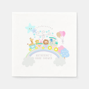 Serviette En Papier Train Animaux Bébé Pastel Blanc