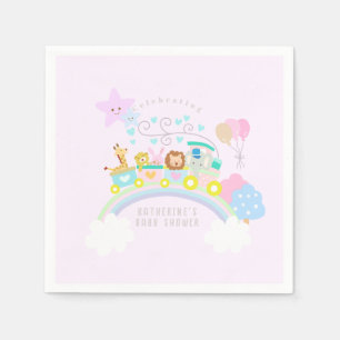 Serviette En Papier Train Animaux Bébé Pastel Rose