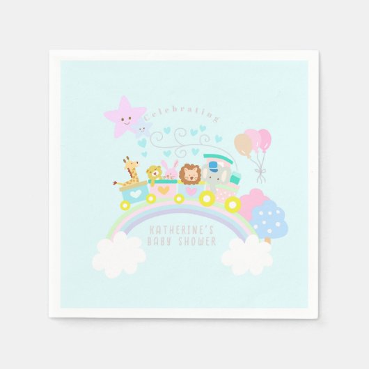 Serviette En Papier Train Animaux Bleus (Devant)