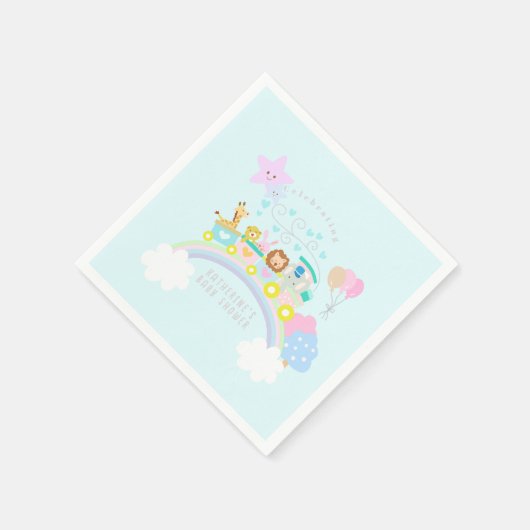 Serviette En Papier Train Animaux Bleus (Coin)