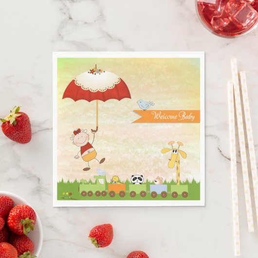 Serviette En Papier Train baby shower avec Animaux et Parapluie (En situation)