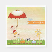Serviette En Papier Train baby shower avec Animaux et Parapluie (Devant)
