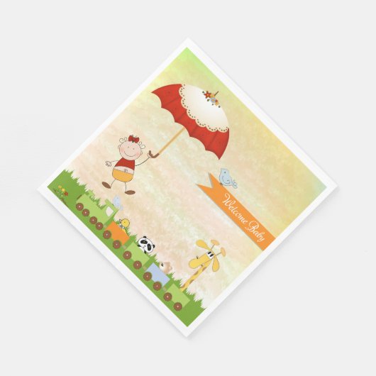 Serviette En Papier Train baby shower avec Animaux et Parapluie (Coin)