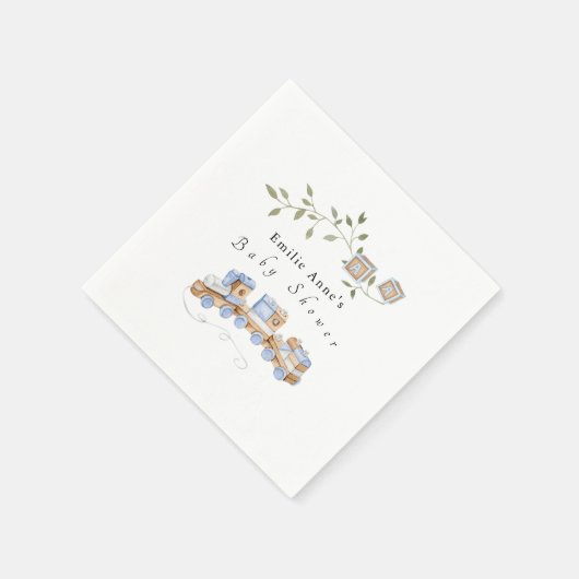 Serviette En Papier Train bleu et blocs Baby shower serviettes (Coin)