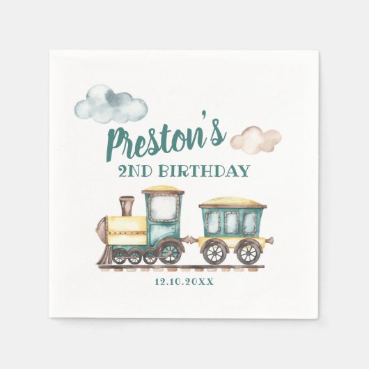 Serviette En Papier Train Boy 2e Anniversaire Papier Napkin (Devant)