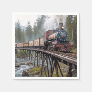 Serviette En Papier Train patriotique américain vintage sur un pont à