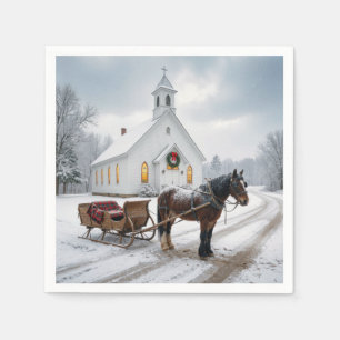 Serviette En Papier Traîneau à cheval de Noël attendant près d'une cha