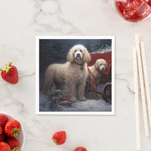 Serviette En Papier Traîneau enneigé de caniche décoration de Noël