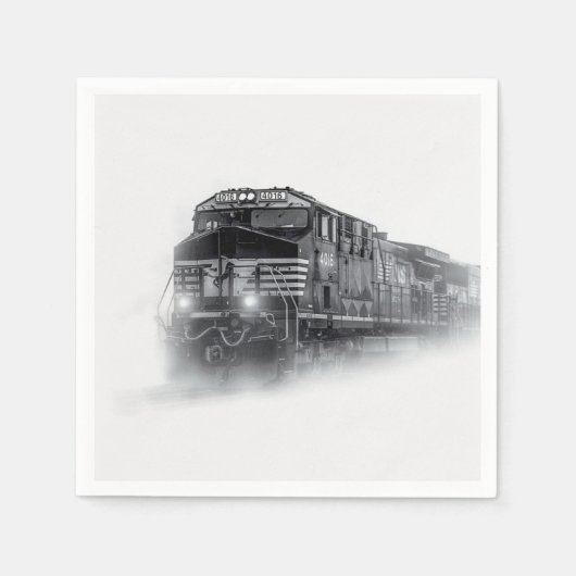 Serviette En Papier Trains de train noir et blanc (Devant)