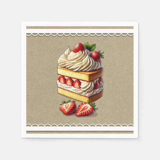 Serviette En Papier Tranches de fraises à gâteau court (Devant)