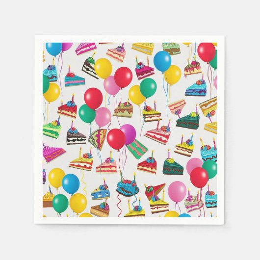 SERVIETTE EN PAPIER " TRANCHES ET BALLONS DE GÂTEAU " (Devant)