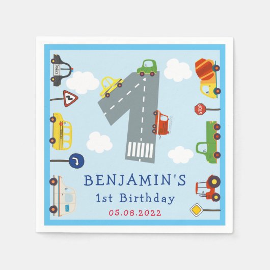 Serviette En Papier Transport 1er Anniversaire (Devant)