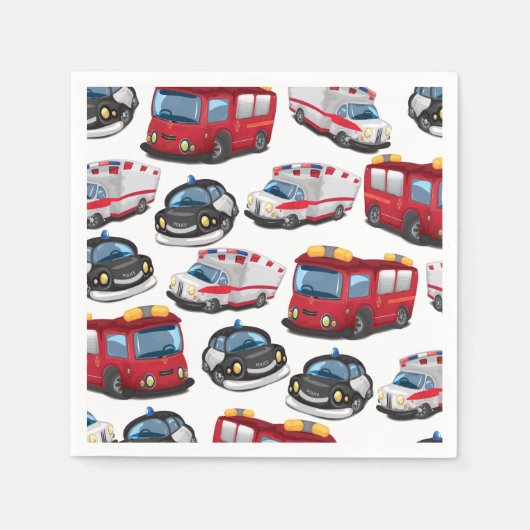 Serviette En Papier Transport de police, ambulance et pompiers. (Devant)
