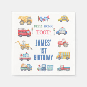 Serviette En Papier Transport moderne Thème 1er Anniversaire Document