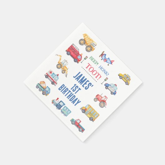 Serviette En Papier Transport moderne Thème 1er Anniversaire Document  (Coin)