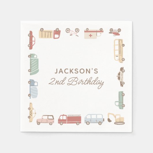 Serviette En Papier Transport Voitures et Camions Garçon fête d'annive (Devant)