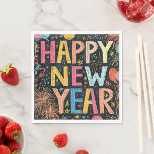 Serviette En Papier Travail à la craie Bonne Année festive