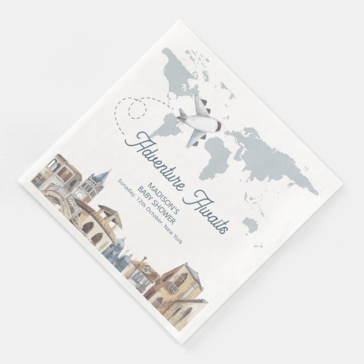 Serviette En Papier Travel Adventure World Map Airplane Baby Shower (Coin)
