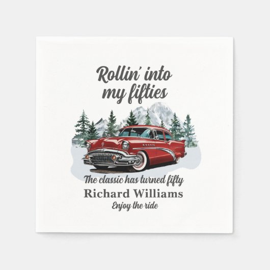 Serviette En Papier Travel Classic Retro Car Rolling 50th Birthday (Devant)