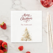 Serviette En Papier Tree snow white red script Christmas luncheon (En situation)