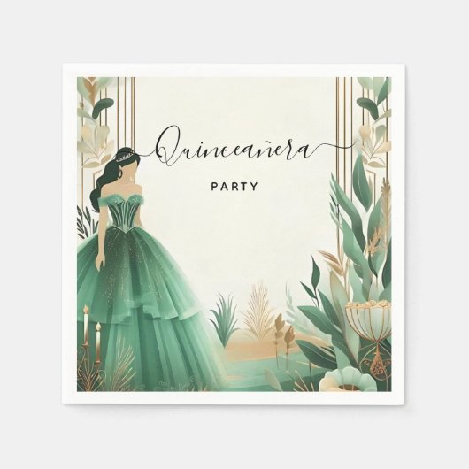 Serviette En Papier Trees Gold Mint Glam Emerald Green Quinceanera (Devant)