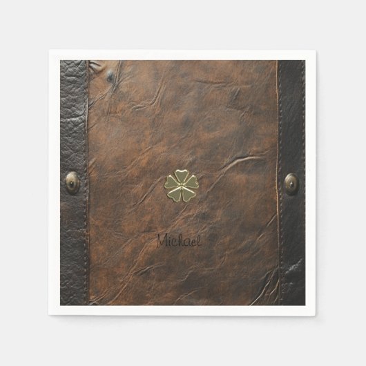 Serviette En Papier Trèfle doré Saint-Patrick, Cuir marron (Devant)