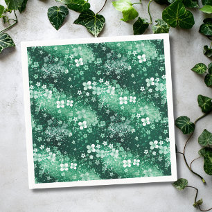 Serviette En Papier Trèfles blancs et verts chic et pois sur fond vert