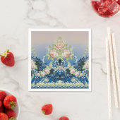 Serviette En Papier Trellis Midnight Bleu Rose Blanc Bouquets Dessert (En situation)