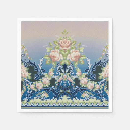 Serviette En Papier Trellis Midnight Bleu Rose Blanc Bouquets Dessert (Devant)
