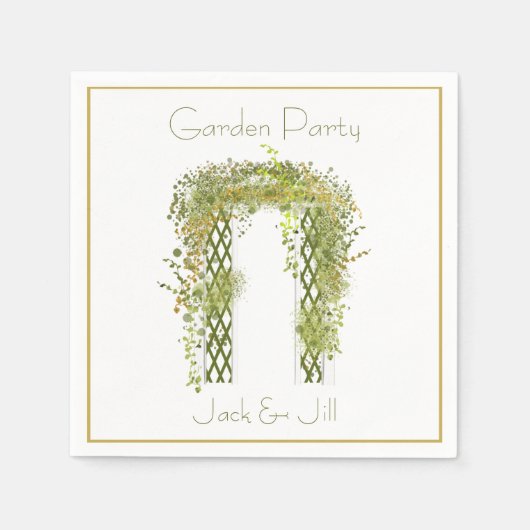 Serviette En Papier Trellis orné avec feuillage vert et or (Devant)