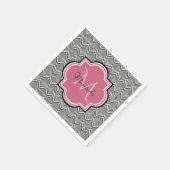 Serviette En Papier Trendy Black Arched Scallops Pink Monogramme Nom (Coin)