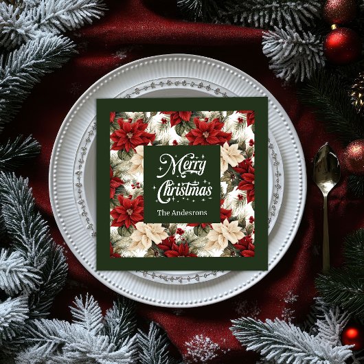 Serviette En Papier Trendy Holiday Napkins Custom Name Poinsettia